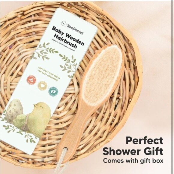 NWT Baby Wooden Hairbrush - Natural Cream Bristles Scalp Care Gift - Picture 9 of 9